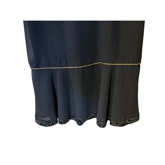 Tally Taylor Black Trumpet Midi Skirt SZ 18W Lined Gold Chain Sequin Trim VTG - Picture 4 of 7